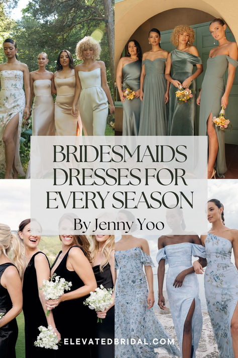 The perfect bridesmaids dresses for every season! 2025 trends that we will be seeing in this upcoming wedding season! #bridesmaidsdresses #summerbridesmaidsdresses #fallbridesmaidsdresses #winterbridesmaidsdresses #springbridesmaidsdresses #JennyYoobridesmaidsdresses #JennyYoo 2025 Bridesmaid Trends, June Wedding Bridesmaid Dresses, Spring Wedding Bridesmaids Dresses, Trendy Bridesmaids, Spring Bridesmaid Dresses, Summer Bridesmaids, 2025 Trends, Winter Bridesmaids, Fall Bridesmaid Dresses