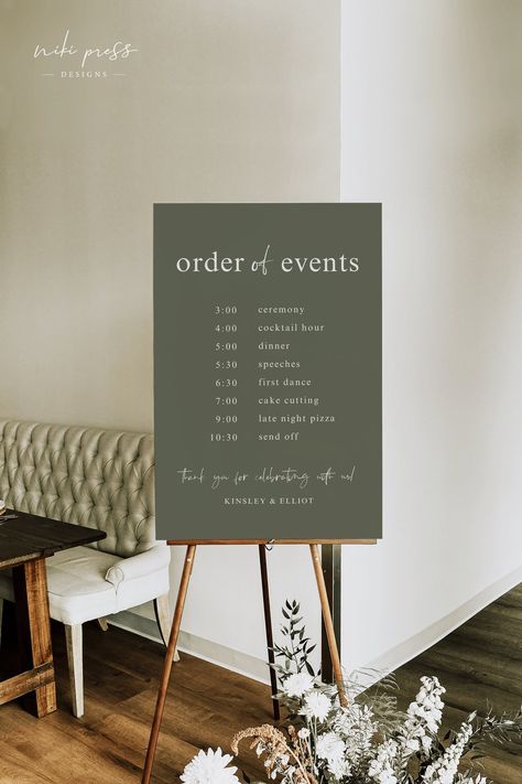 Earthy Olive Order of Events Sign Template Wedding Order of - Etsy Australia Wedding Welcome Order Of The Day, Wedding Itenary Sign, Day Of Wedding Signage, Wedding Timeline Day Of Sign, Schedule Of Events Wedding, Wedding Day Schedule Sign, Order Of Events Sign Wedding, Diy Order Of The Day Wedding, Order Of The Day Wedding Sign