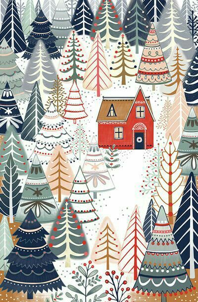 Tree styles Illustrated Rabbit, Winter Illustration, Animal Illustrations, Pola Sulam, Red House, Noel Christmas, E Card, Christmas Illustration, Mail Art