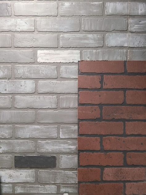 How to Make Faux Brick Panels Look Custom | Hometalk Painting Faux Brick Panels, Faux Brick Panel Fireplace, How To Paint Brick Wall, Paint Faux Brick Wall, Painted Faux Brick Wall, Two Story Fireplace, Faux Brick Wall Panels, Fireplace Diy, Brick Wall Paneling