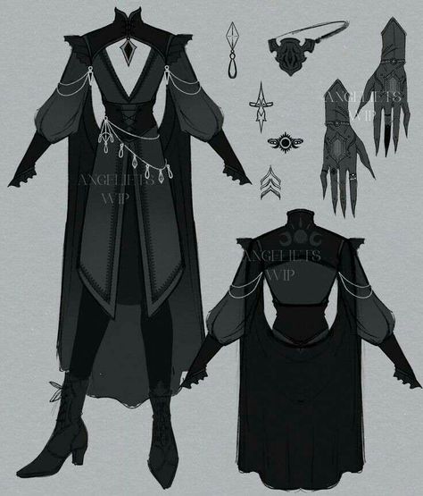 Dnd Necromancer Outfit, Villan Clothes Design, Black Fantasy Clothes, Regal Clothing Design, Witch Outfits Male, Outfit Ideas Fantasy Drawing, Dark Fantasy Fashion Male, Evil Monk Dnd, Clothes Idea Drawing