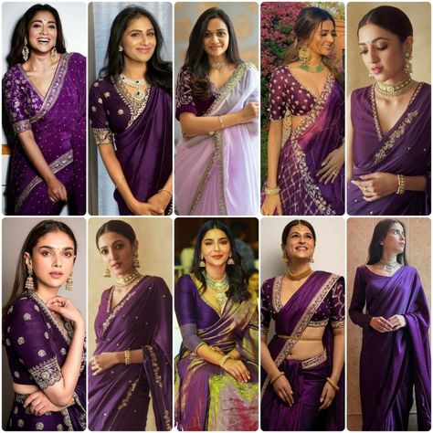 60+purple colour blouse designs 2023| New model back neck| Traditional purple colour blouse designs Purple Full Sleeve Blouse, Purple Sarees With Contrast Blouse, Purple Combination Sarees, Purple Saree Look Traditional, Dark Purple Blouse Designs, Colour Contrast With Purple, Pink Purple Saree Combination, Purple Color Combinations Outfit Indian, Purple Silk Saree Blouse Designs