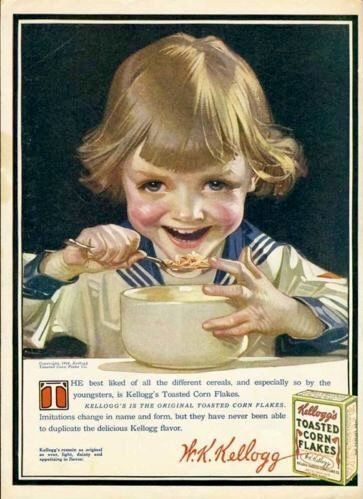 Kellogg's Toasted Corn Flakes (1915) by J.C. Leyendecker Toasted Corn, Vintage Cereal, Kellogg's Corn Flakes, Advertising Archives, Old Children's Books, Cake Candy, Free Printable Art, Antique Images, Corn Flakes