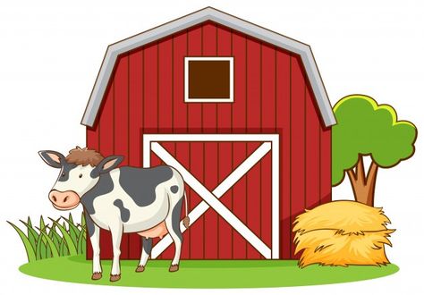 Farm scene with farmer and many animals on the farm | Free Vector Farm With Animals, Farm Cartoon, Farm Vector, Tree Cartoon, Cow Shed, Cow Vector, Farm Animal Crafts, Cow Drawing, Png Stickers