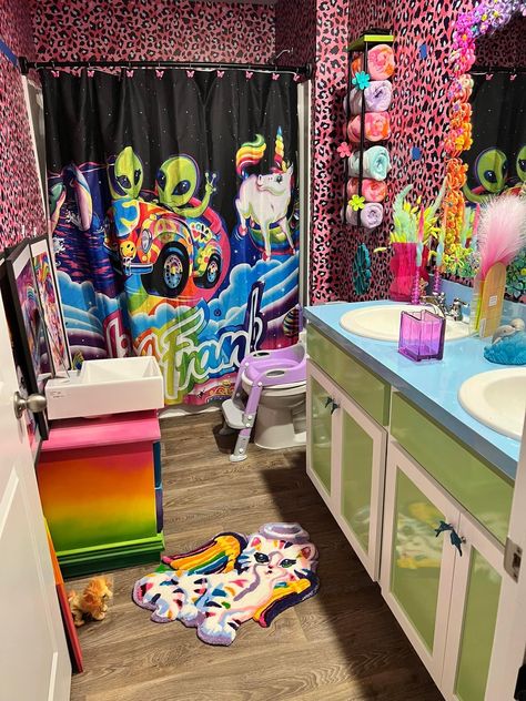 Lisa Frank bathroom Bathroom Y2k, Lisa Frank Aesthetic, Y2k Bathroom, Frank Aesthetic, Room Y2k, Old Kids Shows, Scene Room, Lisa Frank Stickers, Barbie Room