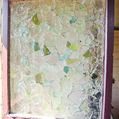 Sea Glass Design Ideas, Pictures, Remodel, and Decor.  Way to use collected sea glass Sea Glass Window, Sea Glass Projects, Sea Glass Ideas, Beach Glass Art, Mosaic Stained, Sea Glass Crafts, Window Ideas, Old Windows, Glass Mosaics