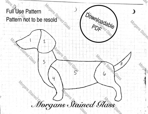 "An adorable dachshund glass design made by myself, Morgan of Morgans Stained Glass. Pattern is printable on regular printer paper, but can be resized for your needs. Approximate design size is 7.75\" wide by 5.25\" tall. This is a full use pattern, but pattern itself is not to be resold. If you want this in a different format other than PDF please reach out and I will see if that is something I am able to do." Teacher Stained Glass Patterns, Mickey Mouse Stained Glass Patterns, Dachshund Stained Glass Pattern, Stain Glass Cross Pattern Free Printable, Simple Stained Glass Pattern, Dog Stained Glass Patterns, Simple Stained Glass Patterns Free Printable Templates, Stained Glass Patterns Free Printables Templates, Stained Glass Patterns Free Printables