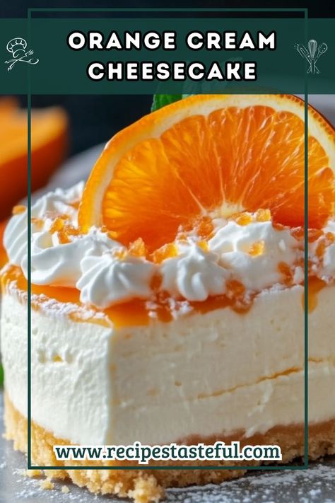 This refreshing Orange Cream Cheesecake features a creamy filling with a hint of citrus, topped with a luscious orange marmalade layer. Perfect for any occasion, it's a delightful dessert that will impress your family and friends. Orange Cheesecake Recipes, Orange Cheesecake, Orange Cream Cheese, Cream Cheesecake, Sugar Pie, Vanilla Whipped Cream, Orange Marmalade, Springform Pan, Cake With Cream Cheese