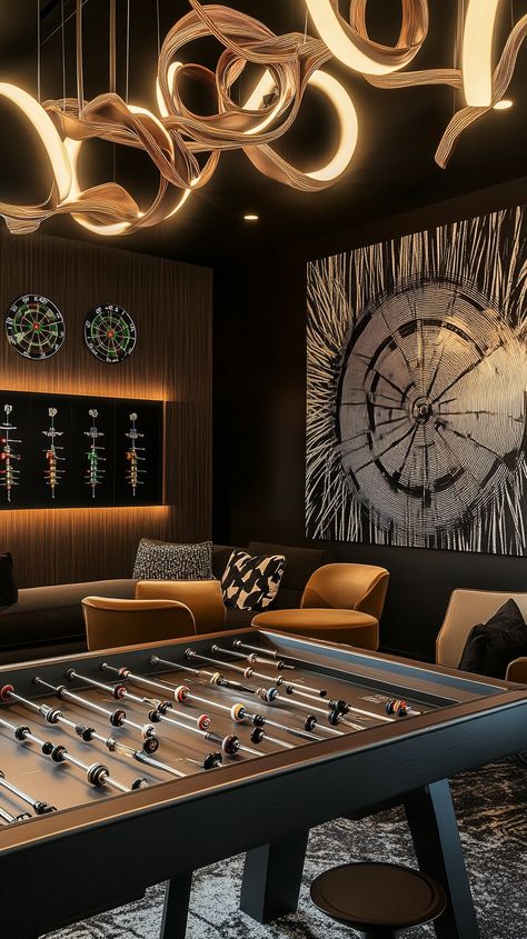 Unleash your fiery Aries energy in this vibrant game room! 🎯🎱 Enjoy epic matches on the foosball table & dart board, surrounded by bold wall art. Relax on comfy seating under dynamic lighting. The ultimate fun space for the bold and spirited! 🔥✨ #GameRoomGoals #AriesVibes Dart Board Games, Dart Board Wall, Aries Energy, Bold Wall Art, Darts Game, Dynamic Lighting, Table Room, Foosball Table, Comfy Seating