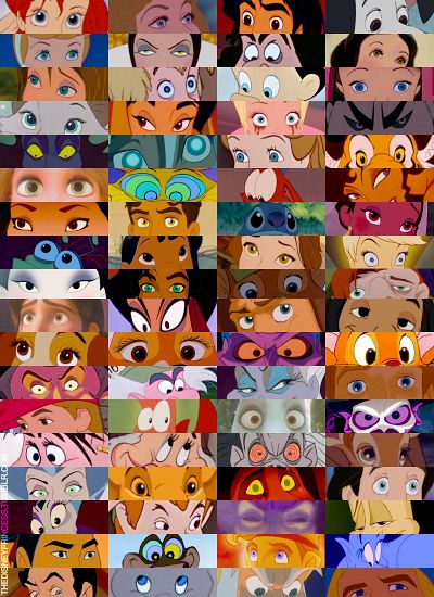 The Eyes Have It: Ariel, Aurora/Briar Rose, Aladdin, Pongo, Cinderella, Evil Queen, Cpt. Hook, Snow White, Jane, Wart/Arthur, Pinocchio, Alice, Dutchess, Jasmine, Charlotte La Bouff, Shan Yu, Maleficent, Kida, Wendy, Rajah, Rapunzel, Sir Hiss, Mushu, Megara, Pocahontas, Prince Naveen, Stitch, Tiana, Ray, Lilo, Belle, Tinkerbell, Mulan, Esmeralda, Robin Hood, Quasimodo, Flynn Rider/Eugene Fitzherbert, Jafar, Tarzan, Mowgli, Lady, Maid Marian, Hades, Oliver, Judge Frollo, Mad Hatter, Ursula, Beast Disney Characters Eyes, Disney Kızları, Disney Eyes, Disney Poster, Princesas Disney Anime, Pocket Princess, Never Too Old For Disney, Disney Nerd, Disney Fanatic