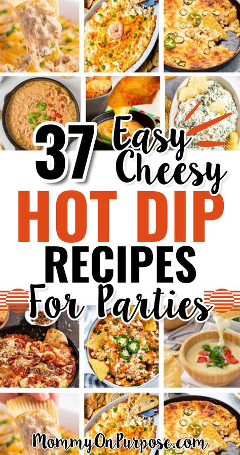 37 Easy Cheesy HOT Dip Recipes For Parties Easiest Dips To Make, Hot Party Dips Appetizer Recipes, Appetizer Recipes Hot Dips, Crockpot Party Dip Recipes, Large Party Food Ideas Cheap, Hot Holiday Dips, Good Chip Dip Recipes, Appetizer Hot Dips, Hot Dips And Appetizers