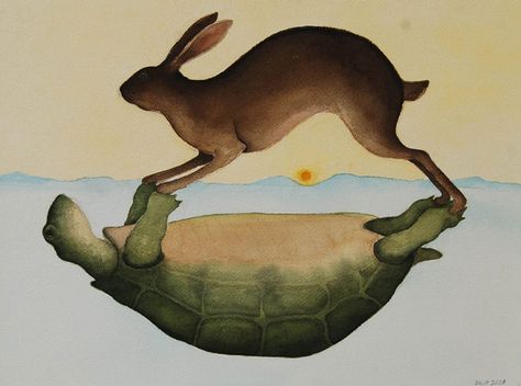 Tortoise Tattoo, Hare Illustration, Hare Art, Beautiful Buns, Animal Illustration Art, Rabbit Tattoos, Turtle Art, Rabbit Art, Love Illustration