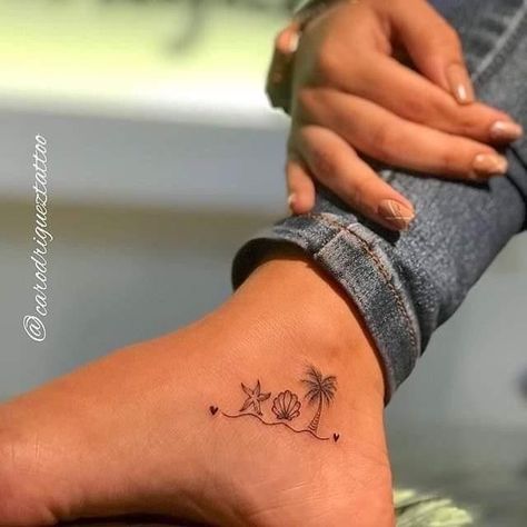 Beach Collar Bone Tattoo, Red Palm Tree Tattoo, Dominican Tattoo Ideas, Beach Themed Tattoos For Women, Smiley Tattoo, Beachy Tattoos, Beach Tattoos, Peace Tattoos, Island Tattoo