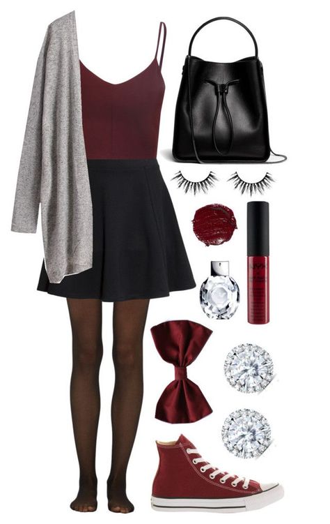 "Maroon & Skater Skirt" by abby-holboy on Polyvore featuring Fogal, H&M, Glamorous, Converse, 3.1 Phillip Lim and Kobelli Cochella Outfits, Peplum Tops, Rock Outfit, Stil Boho, Adidas Outfit, Heidi Klum, Plus Size Shirts, Teen Fashion Outfits, Fashion Mode