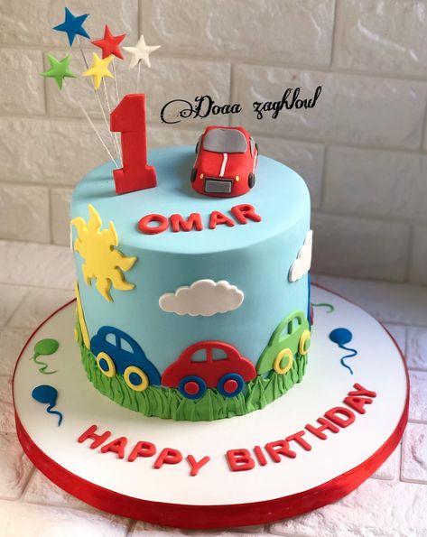 Car cake - cake by Doaazagloul Car Theme Cake, 2nd Birthday Cake Boy, Cars Theme Cake, Toddler Birthday Cakes, Rodjendanske Torte, Cake Designs For Kids, Boys First Birthday Cake, Boys 1st Birthday Cake, Baby Boy Birthday Cake