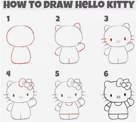 Cute Easy Hello Kitty Drawing, How Draw Hello Kitty, How Do You Draw Hello Kitty, Cute Drawings Simple Tutorial, How To Draw Hello Kitty And Spiderman, Cute Drawings Reference, Step By Step Hello Kitty Drawing, How To Draw A Belly Button, Stuff To Draw Step By Step