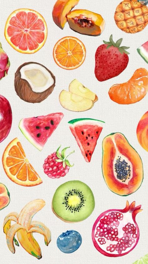 summer vibes #summer #fruits #watercolour Fruit Collage, Pink Clouds Wallpaper, Dolce Far Niente, Deco Paint, Fruit Icons, Fruits Drawing, Cute Summer Wallpapers, Scrapbook Printing, Iphone Lockscreen Wallpaper