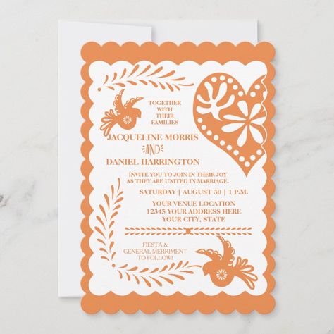 Papel Picado Orange Gold Fiesta Wedding Banner Invitation  Zazzle Fiesta Wedding, Summer Garden Wedding, Boda Mexicana, Wedding Anniversary Invitations, Wedding Banner, Mexican Wedding, Gold Invitations, Leaf Wreath, Pattern Graphic