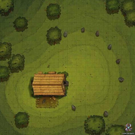 https://www.patreon.com/drmapzo #dnd #map #dungeonsanddragons #battlemap #fantasy #dungeon #forest #cabin #path #woods #farm #5e #5eart #5emap #environment #adventure #magic #outdoors #wilderness #plains #forgottenrealms #roll20 #fantasygrounds #gameart #art #tabletop #rpg #pathfinder #heroclix #encounter #grid #miniatures #cartography Dnd Open Field Map, Cabin Battlemap, City Slums, Sheep Pen, Dead Forest, Fantasy Dungeon, Pen And Paper Games, Map Ideas, Building Map