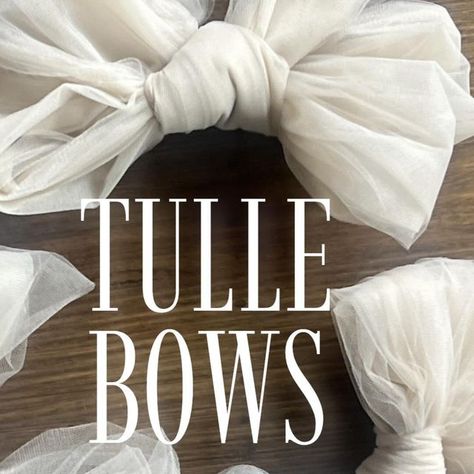 | KAYLA & RO TEASDALE | INTERIORS & US on Instagram: "DIY tulle bows ____ affordable fabric to make your own beautiful bows. I love how with the tulle you still get the beautiful lights that shine through. They look like angels on the tree at night 🤍 Y’all already know my love for t u l l e ! #christmastree #balsamhillau #christmasbows #tulle #treereveal #christmasdecorations" Tulle Bow Christmas Tree Topper, Large Tulle Bow Diy, Tulle Chandelier, Tulle Bows Diy, Diy Tulle Bow, Tulle Christmas Trees, Tree At Night, Diy Tulle, Tulle Bow