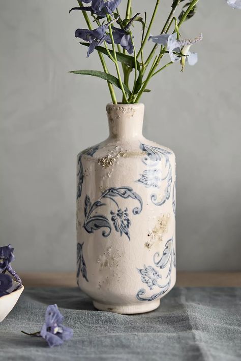 Scrollwork Ceramic Vase, Tall | Terrain Vase Tall, Terracotta Vase, Blue And White Vase, White Ceramic Vases, Plant Vase, Ceramics Pottery Art, Ceramics Ideas Pottery, Tall Vases, Vase Design