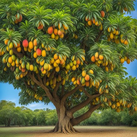 A big mango tree with lots of multicolored fruits by Apk Mod - Playground Mango Tree Painting, Mango Tree Aesthetic, Mango Tree Photography, Niamh Core, Mango Tree Images, Mango Images, Mango Plant, Thai Mango, Mango Trees