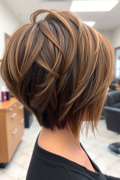 Structured Chocolate-Brown Pixie, Pixie Haircut for Modern Women Short Fine Hair Styles For Women, Asymmetrical Layered Bob, Womens Short Hair Styles 2024, Pixie Long Haircut, Brown Pixie With Highlights, Short Bob Hairstyles 2024 Trends, Chop Bob Hairstyles, Short Hair Lowlights, Assymetrical Haircut Bob