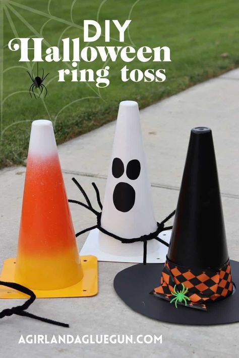 Halloween Ring Toss, Toss Game Diy, Halloween Carnival Games, Fun Bowling, Easy Halloween Party, Dollar Tree Halloween, Halloween Ring, Ring Toss Game, Halloween Games For Kids