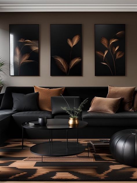 Black Leather Couch Living Room, Dark Living Room Decor, Black Sofa Living Room Decor, Apartment Remodel, Masculine Living Rooms, Black Cottage, Moody Living Room, Cozy Christmas Living Room, Brown Living Room Decor