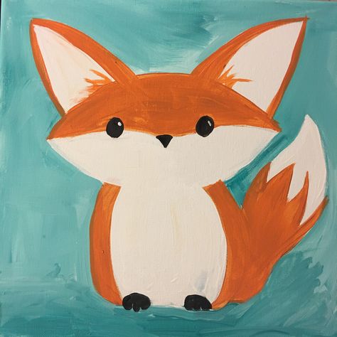 Simple Animal Paintings For Beginners, Fox Canvas Painting, Fox Acrylic Painting, Fox Painting Easy, Easy Animal Paintings, Simple Animal Paintings, Easy Pictures To Paint, Beginner Painting On Canvas, Crayon Painting