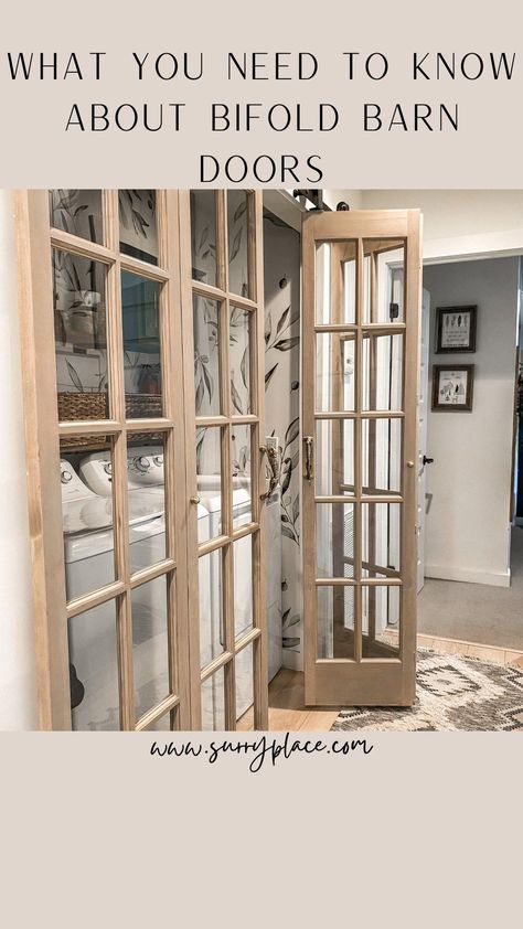 French Door On Track, Bifold Doors With Windows, Barn Door Replacement, Bifold Office Doors, Barn French Doors, Closet Bifold Doors Ideas, Laundry Bifold Doors, Barn Door Bifold Closet Doors, Bifold Door Makeover To French Doors