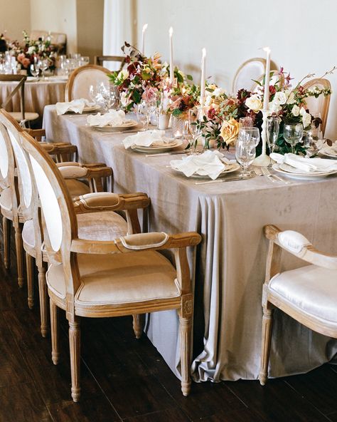 Taupe Wedding, Wedding Candles Table, Centerpieces Floral, Tall Centerpiece, Unique Wedding Receptions, Indoor Wedding Receptions, Urban Wedding Venue, Martha Weddings, Long Tables