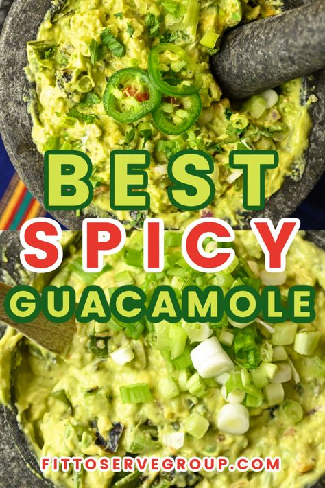 This delicious, spicy guacamole recipe is made with avocados and features tomatoes, roasted jalapeños, red onions, garlic, lime, and a little sour cream for extra creaminess. It's a recipe you can make up to 36 hours ahead! Roasted Jalapeños, Spicy Guacamole Recipe, Tomatoes Roasted, Spicy Guacamole, Roasted Jalapeno, Mexican Dinner, Guacamole Recipe, Red Onions, Healthy Sweets Recipes