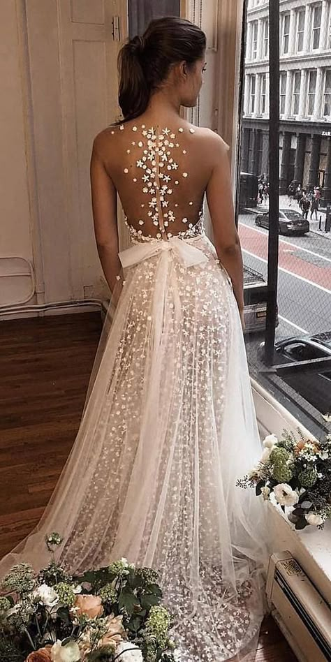 27 Stunning Trend: Tattoo Effect Wedding Dresses ❤️ tattoo effect wedding dresses a line illusion back with bow berta #weddingforward #wedding #bride Trend Tattoo, Boho Bride Dress, Tulle Wedding Gown, Lace Beach Wedding Dress, A Wedding Dress, Tulle Wedding Dress, Beautiful Wedding Dresses, Beach Wedding Dress, Dream Wedding Dresses