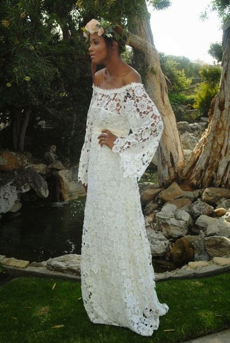 Long Large Lace Dress Wedding Attire For Women, Bohemian Chic Dresses, Crochet Wedding Dresses, Bohemian Wedding Dress Lace, Lace Wedding Dress With Sleeves, Sleeve Crochet, Trendy Wedding Dresses, Lace Dress Vintage, Top Wedding Dresses