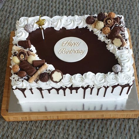 Birthday cake by Prodiceva Square Cakes Birthday, Birthday Cakes Rectangle, Square Chocolate Birthday Cake, Square Cake Birthday, Chocolate Square Cake Decorating Ideas, Square Cake Designs Simple, Birthday Square Cake, Rectangle Birthday Cake Ideas, Tart Cake Birthday