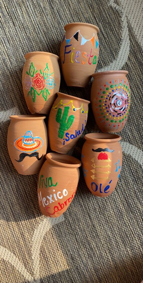 Mexican Small Business, Diy Cantaritos, Latino Decorations, Mexican Jarritos Centerpieces, Mexican Diy Decorations, Mexico Aesthetic Party, Cantaritos Decoration, Mexican Cantaritos, Mexican Artesania