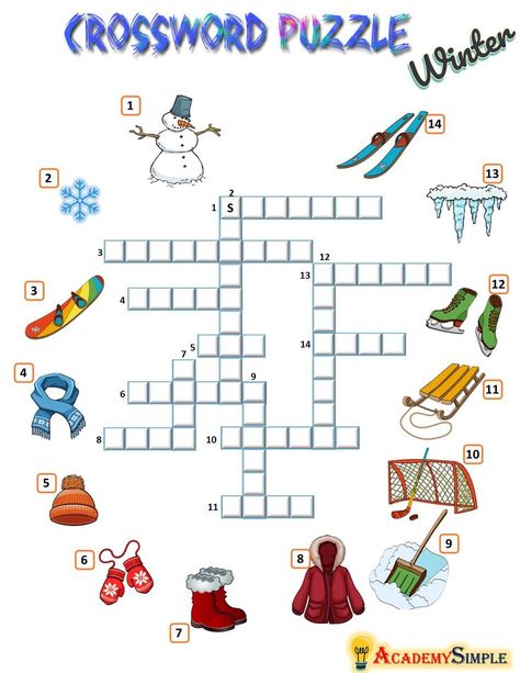 Winter Crossword, Winter Vocabulary Words, Winter Vocabulary, Winter Words, Crossword Puzzles, Vocabulary Worksheets, Crossword Puzzle, Puzzles For Kids, Vocabulary Words