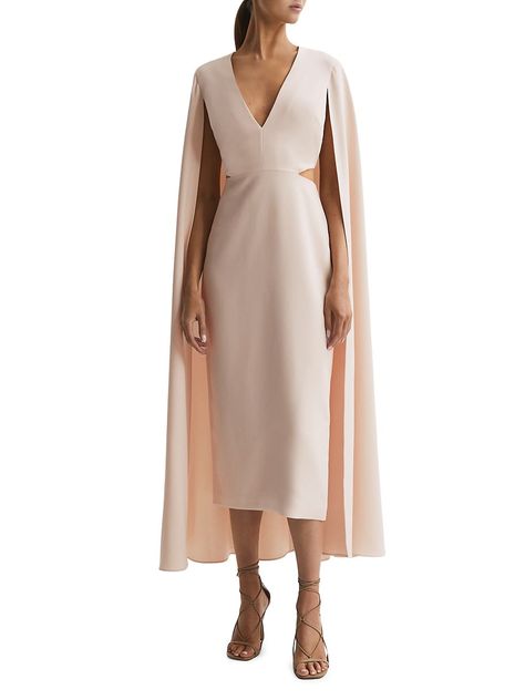 Shop Reiss Kate Cut-Out Cape Midi-Dress | Saks Fifth Avenue Military Ball Dresses, Beach Wedding Dress Boho, Pink Summer Dress, Destination Wedding Dress, Womens Wedding Dresses, Pink Bodycon Dresses, Runway Dresses, Zara Dress, Pink M