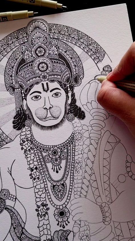 Hanuman Dada, Easy Mandala Drawing, Boho Art Drawings, Color Drawing Art, Mandala Art Therapy, Pen Art Drawings, Doodle Art Drawing, Mandala Design Pattern, Hanuman Ji