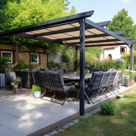 How To Build An Attached Garage Pergola - Egy Gazebo Pergola Against House, Gazebo Attached To House, Attached Gazebo, Modern Pergola Designs, Iron Pergola, Garage Pergola, Gazebo Ideas, Aluminum Gazebo, Cedar Pergola