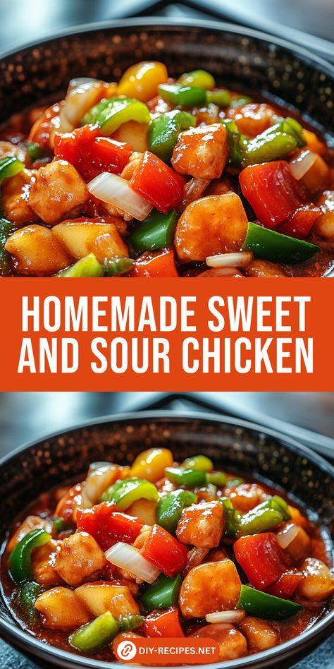 This homemade Sweet and Sour Chicken recipe is better than takeout! Juicy chicken, crunchy veggies, and a perfectly balanced sauce. Sweet And Sour Chicken Recipe Chinese, Homemade Sweet And Sour Chicken, Sweet And Sour Chicken Recipe, Sour Chicken Recipe, Chicken Delight, Crunchy Veggies, Coleslaw Recipe Easy, Chinese Chicken Recipes, Sweet And Sour Chicken