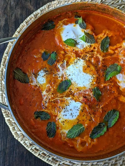 Moroccan Shakshuka – Moroccan Shakshuka is a simple and quick North African dish that combines eggs poached in a spicy, harissa-based sauce; serve this healthy meal any time of the … The post Moroccan Shakshuka appeared first on Jamil Ghar. How To Make Shakshuka, North African Food, Cucumber Tomato Avocado Salad, Shakshuka Recipes, Moroccan Dishes, Marinated Olives, Quick Dishes, Warm Salad, How To Peel Tomatoes