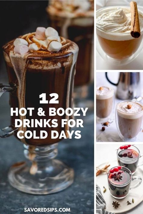 Cold days call for warm drinks. But these are not your typical hot chocolate and coffee. These are boozy hot drinks that will warm you right up. | Winter Cocktails | Warm Winter Drinks | Hot Boozy Cocktails | Essen, Coffee Drinks With Alcohol, Hot Liquor Drinks, Hot Mixed Drinks, Warm Christmas Drinks, Drinks With Alcohol, Hot Christmas Drinks, Hot Alcoholic Drinks, Boozy Cocktails