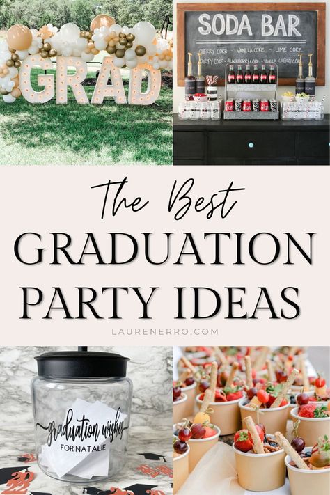 This post is all about High School Graduation Party Ideas. From over-the-top decor to simple and delicious treats, there are so many ideas in this post to make this milestone one to remember. Graduation Food Ideas Grad Parties, Food Table Graduation Party, Decorating Ideas For Graduation Party, Senior Party Themes, Boys Graduation Party Ideas Decoration, Dessert Table Ideas Graduation Party, Graduation Table Decorations Ideas, Outdoor Graduation Party Ideas Backyards, Backyard Graduation Party Ideas Outdoor