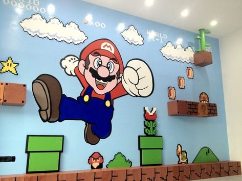 Mario Bros Room, Super Mario Room, Mario Room, 3d Murals, Kids Room Wall Murals, Super Mario Bros Birthday Party, Mario E Luigi, Mario Bros Birthday, Super Mario Birthday Party