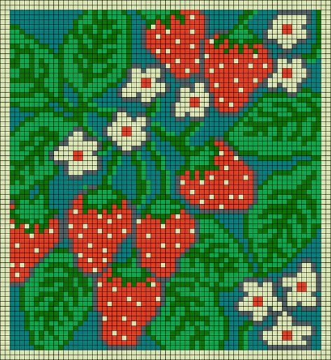 Crochet Grid Patterns Strawberry, Orange Crochet Tapestry, Groovy Cross Stitch Pattern, Strawberry Tapestry Crochet Pattern, Crochet Art Tapestry, Easy Beginner Cross Stitch Patterns, Free Crochet Patterns Tapestry, Crochet Colorwork Pattern, Plant Tapestry Crochet