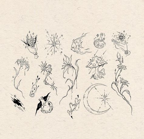 Three Inch Tattoos, Cute Dainty Wrist Tattoos, Dainty Edgy Tattoo, 1 By 1 Tattoo, Magic Tatoos Aesthetic, Witchy Tattoos Fine Line, Bath Wire Tattoo, Sleeve Layout Tattoo, Earthy Finger Tattoo