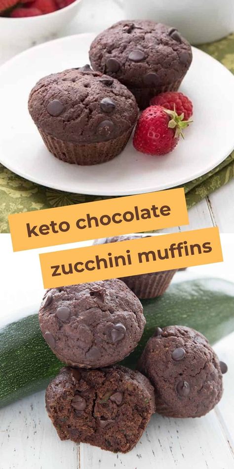 Healthy double chocolate zucchini muffins for easy keto breakfast! Make a big batch of these dairy-free keto muffins for busy mornings. Healthy Protein Muffins, Chocolate Protein Muffins, Low Carb Muffin Recipes, Galletas Keto, Keto Muffin Recipe, Protein Muffin Recipes, Chocolate Zucchini Muffins, Low Carb Low Fat Recipes, Postre Keto