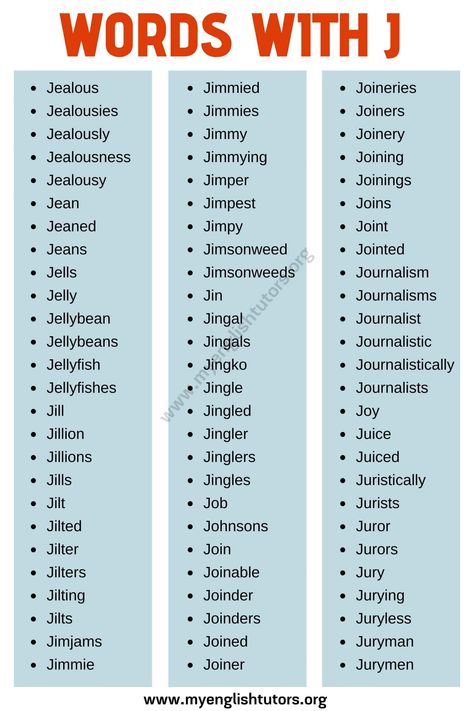 Words Starting With J, Daily Vocabulary Words, New Words In English, Expand Your Vocabulary, Daily Vocabulary, J Words, Improve Writing Skills, Scrabble Game, Improve Writing